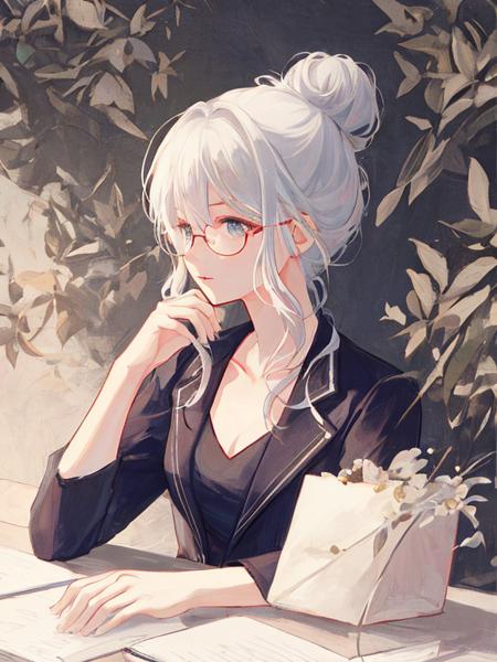 00108-1-masterpiece,best quality,highly detailed,office lady,white hair,hair bun,collarbone, messy hair, black suit,messy hair,wallpaper.png